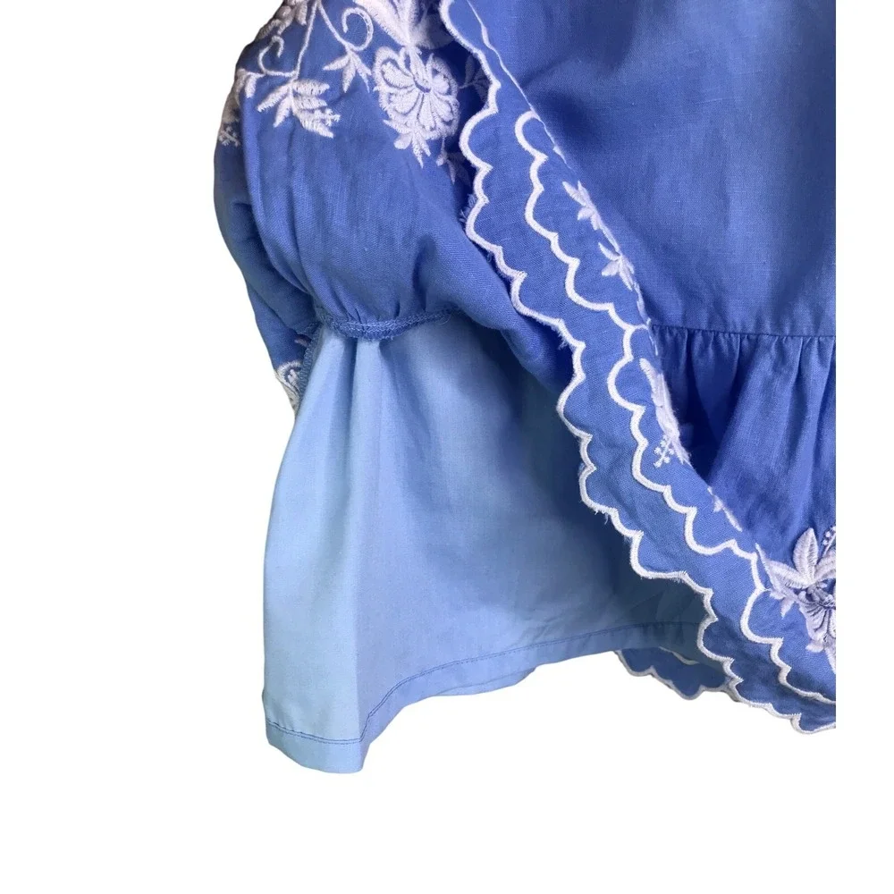 J.Crew Skirt Womens M Blue White Floral Embroidered Elastic Waist Cotton Midi - Picture 6 of 7